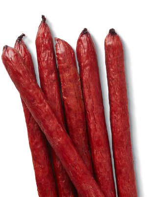 Meat sticks with twisted ends